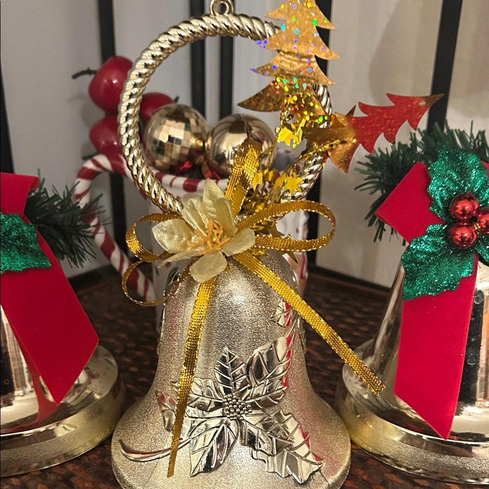 Silver Holiday Bell with Gold Accents